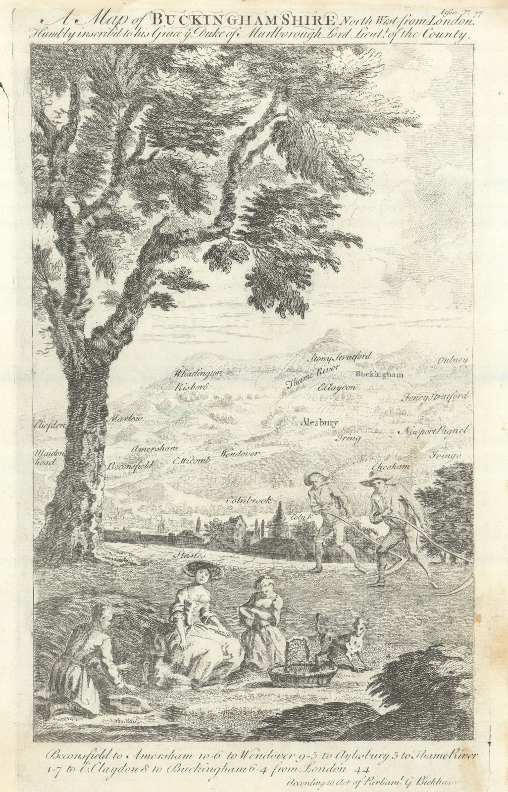 A Map of Buckinghamshire North West from London. George Bickham. County map 1754